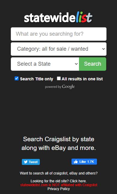 <b>Craigslist</b> doesn’t have many options for searching the site, and there’s no built-in way to <b>search</b> all <b>Craigslist</b> sites at once — you’re limited to your selected location. . Search entire state craigslist